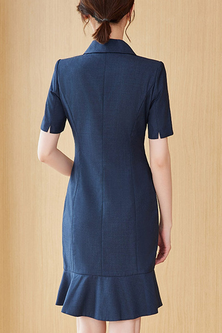 Double Breasted Midi Dress with Lapel Collar for Office