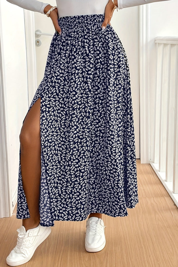 Floral Maxi Skirt with Side Slit and Flowy Print for Women