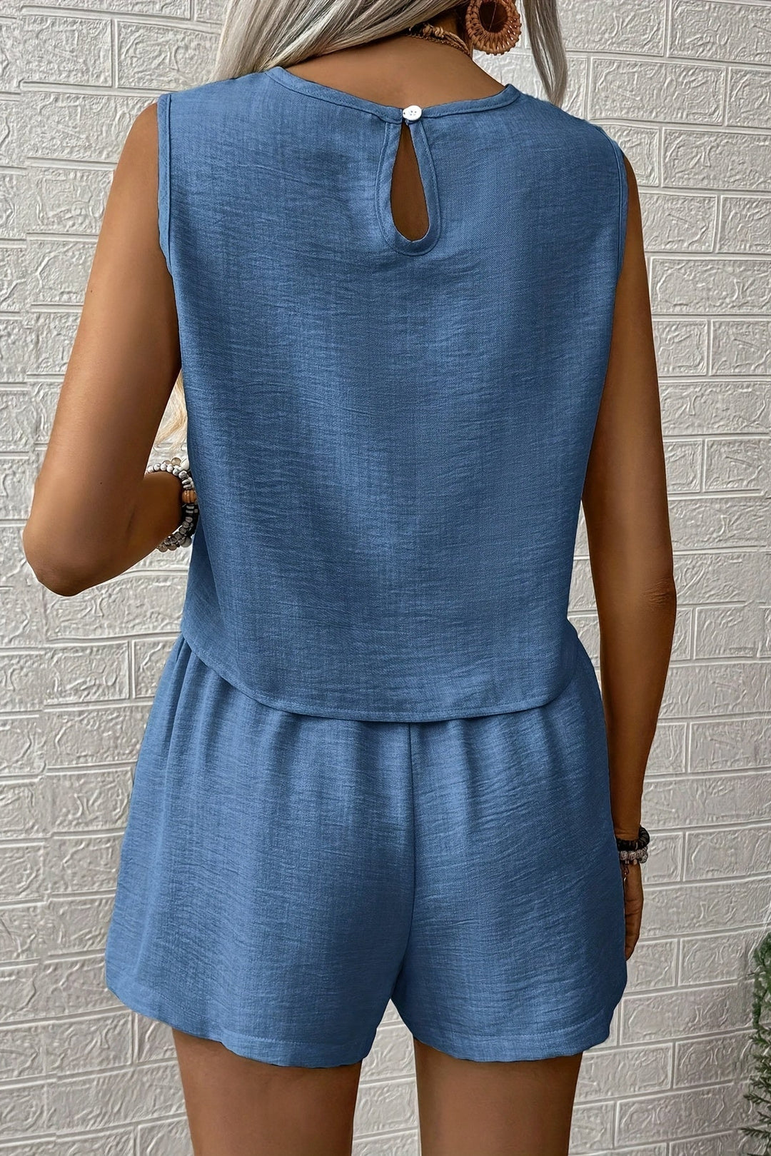 Tank Top and Shorts Two Piece Set with Button Detail for Women