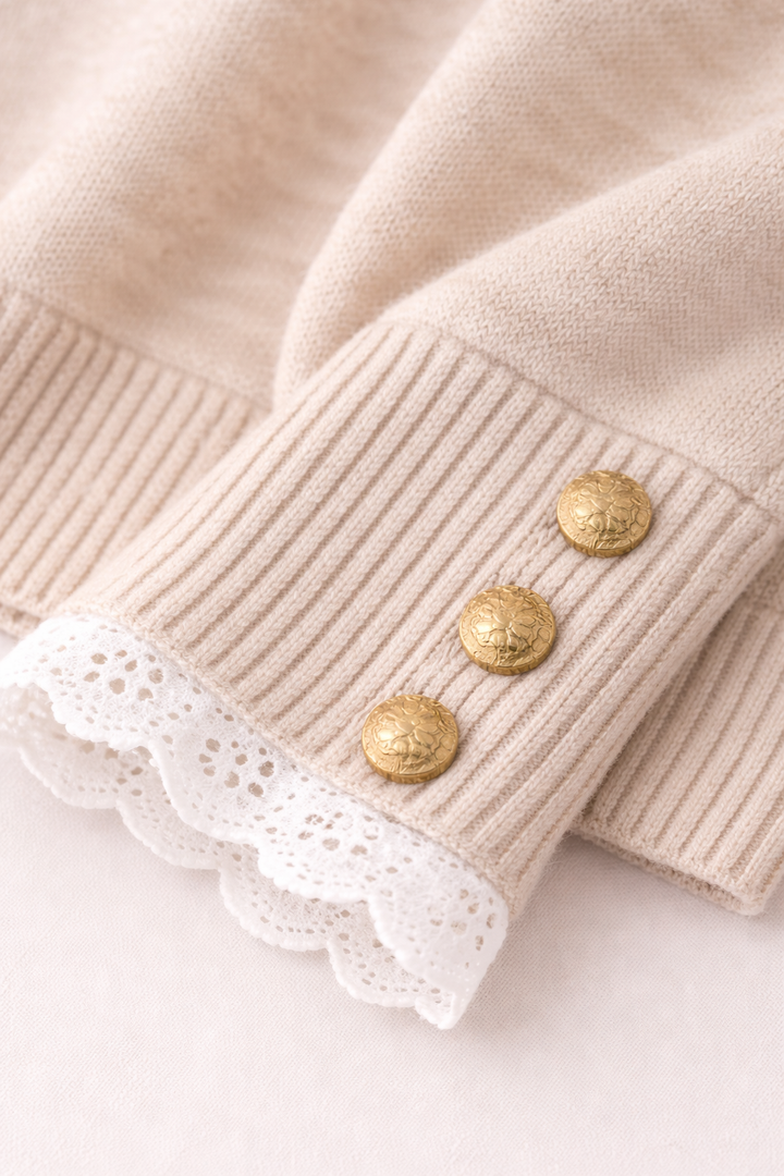 Light Beige Sweater with Lace Detail for Women