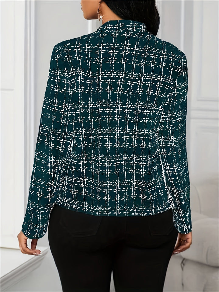 Plaid Blazer with a Structured Stand Collar for Women