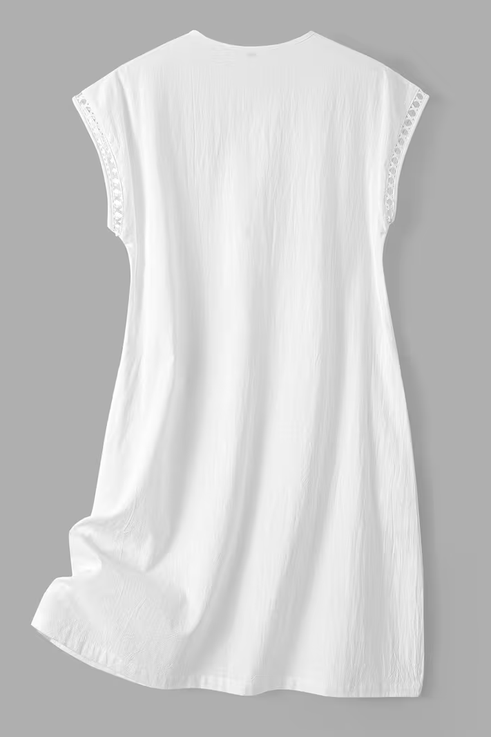 Lace Midi Dress with V Neck and Hollow Out Detail