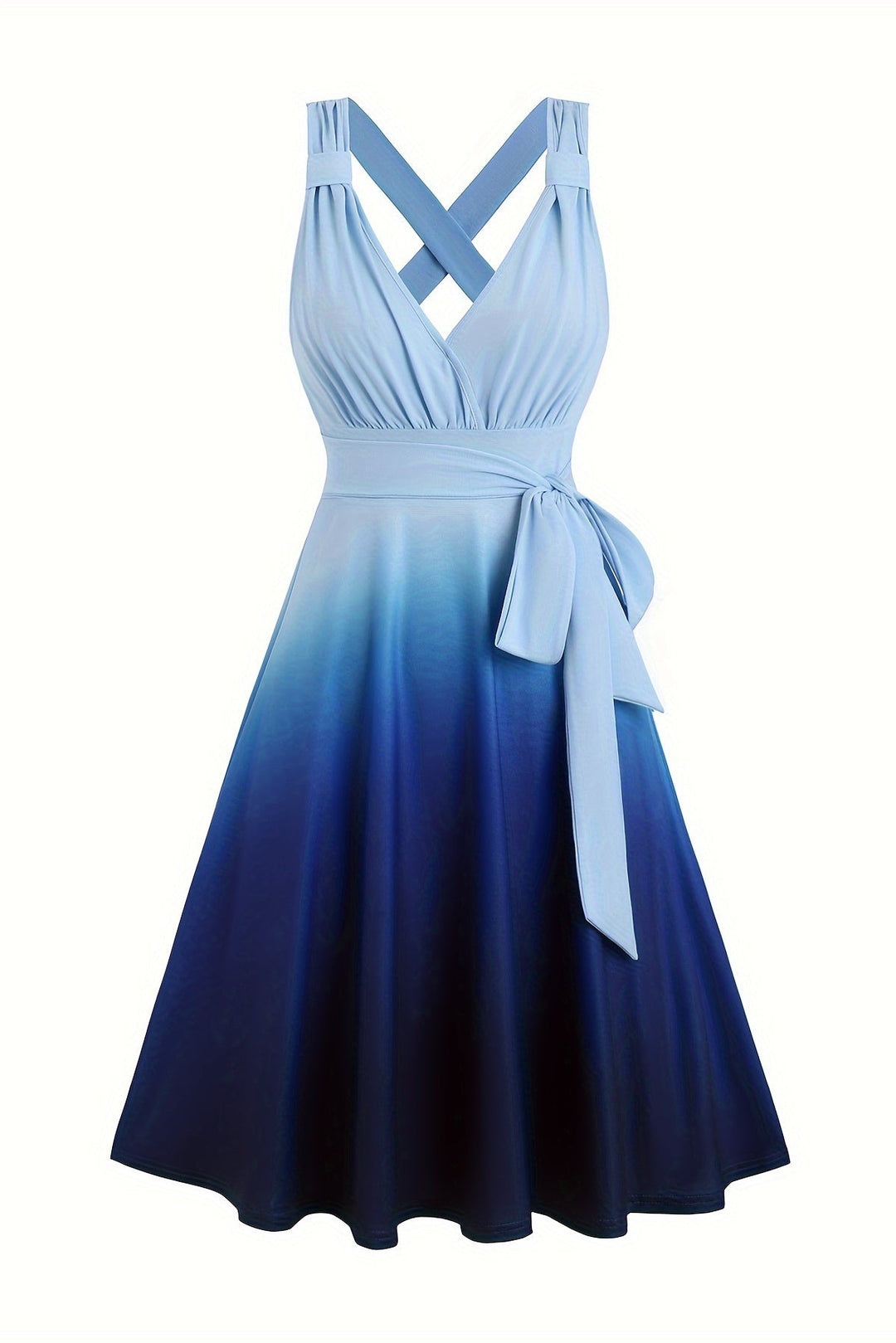 Gradient Print A Line Dress with V Neck and Ruched Bust