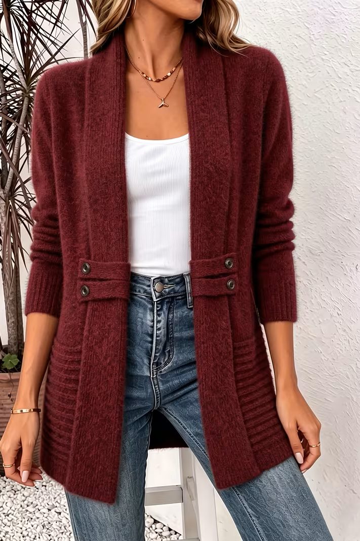 Double Breasted Cardigan Sweater with Belt and Shawl Collar for Women