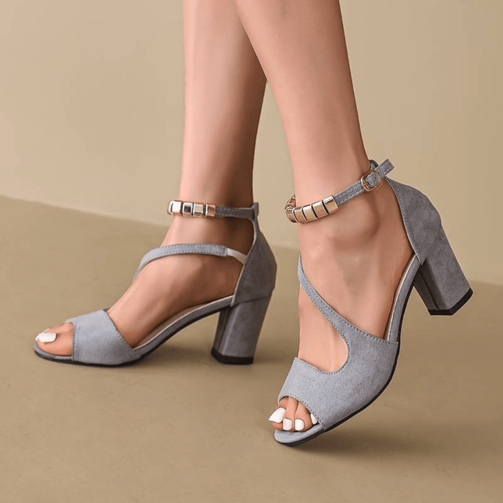 Ankle Strap Block Heel Sandals with Crossover Strap for Women