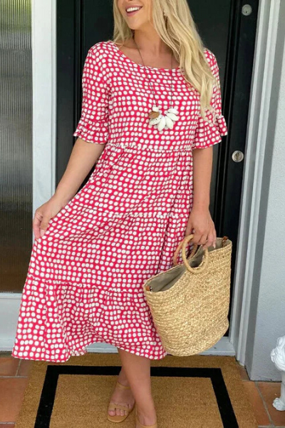 Relaxed Tiered Midi Dress with Short Sleeves