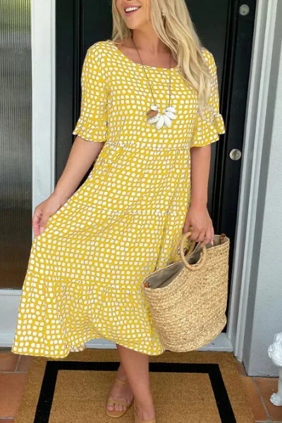 Relaxed Tiered Midi Dress with Short Sleeves