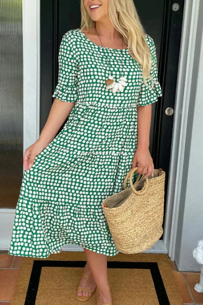 Relaxed Tiered Midi Dress with Short Sleeves