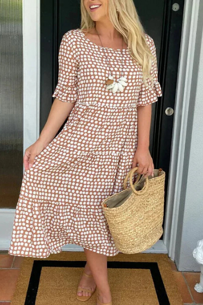 Relaxed Tiered Midi Dress with Short Sleeves