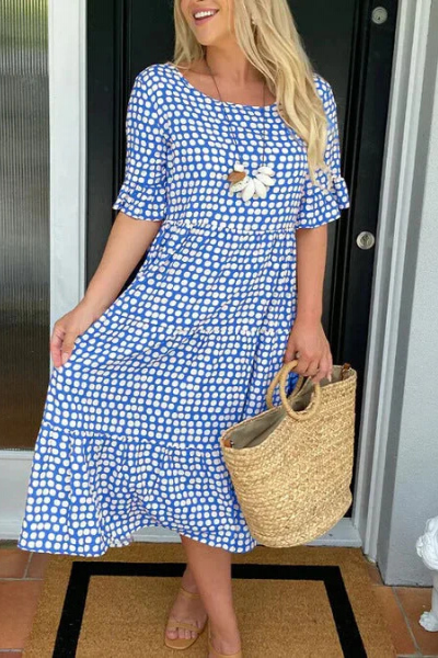 Relaxed Tiered Midi Dress with Short Sleeves
