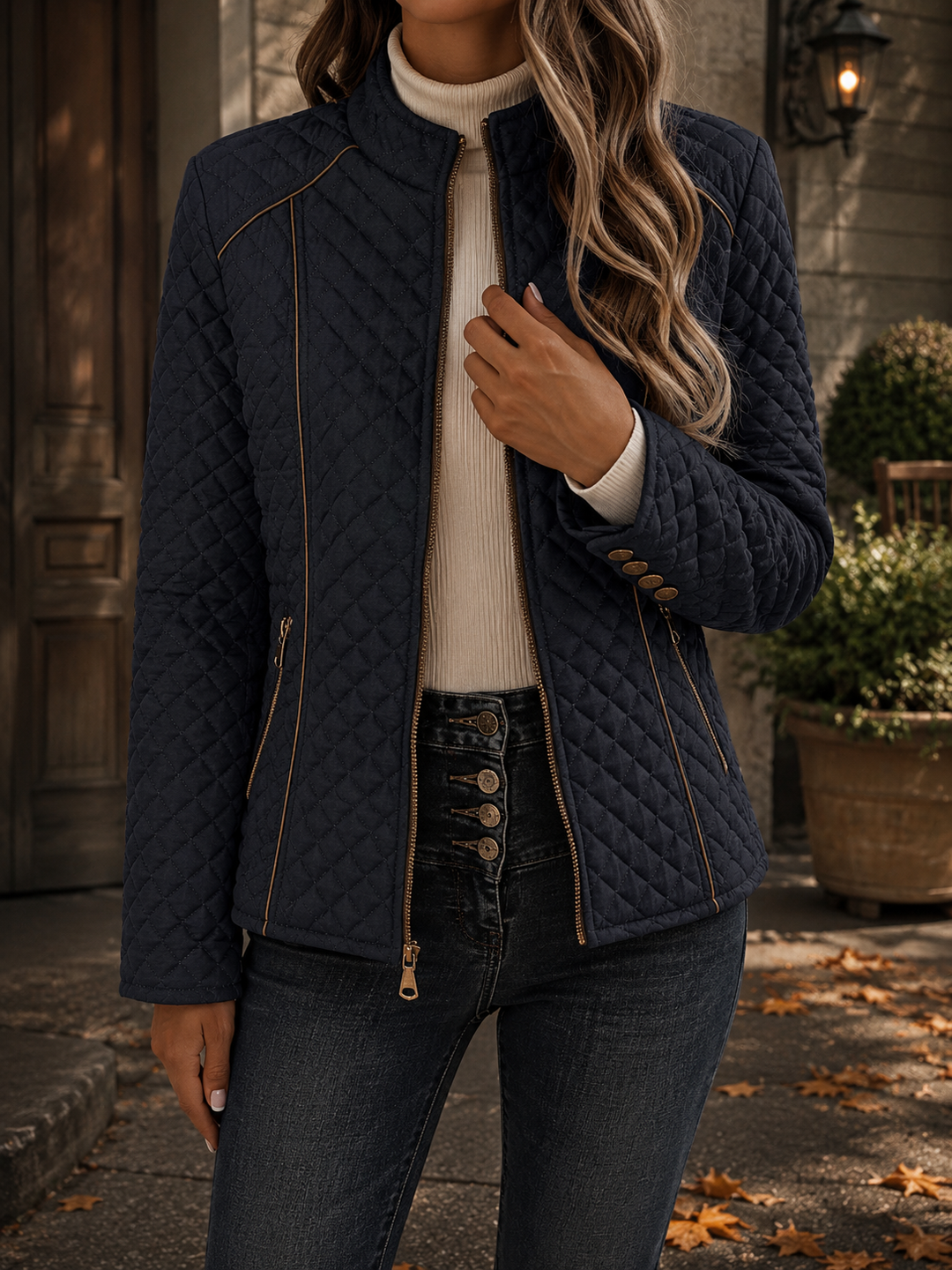 Navy quilted jacket - Elma Boutique