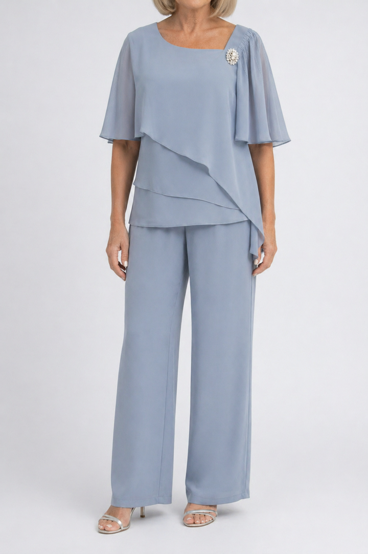 Elegant Layered Top and Wide-Leg Pants Set
