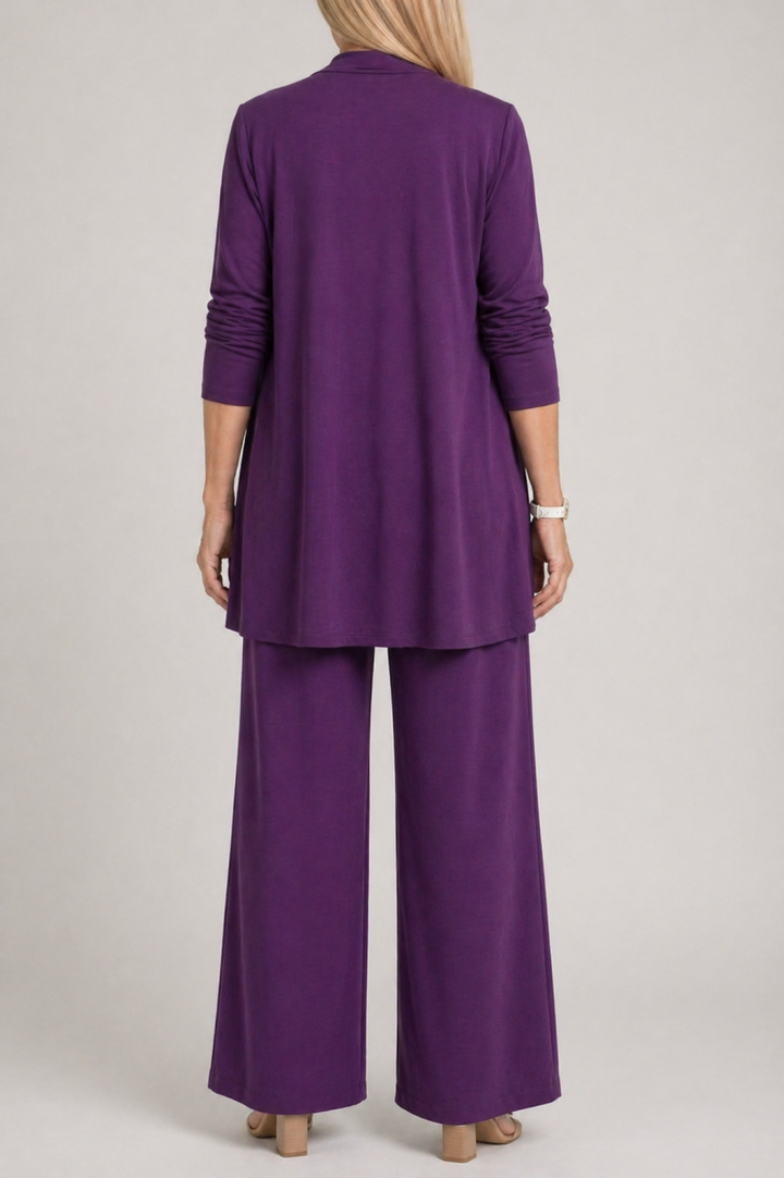 Three Piece Coordinated Set Cardigan Top and Trousers for Women