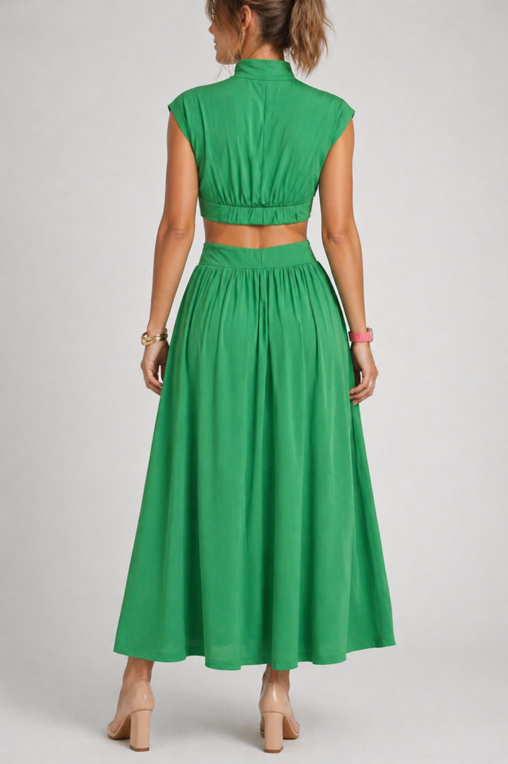 Cut-Out Waist Midi Dress with High Neck