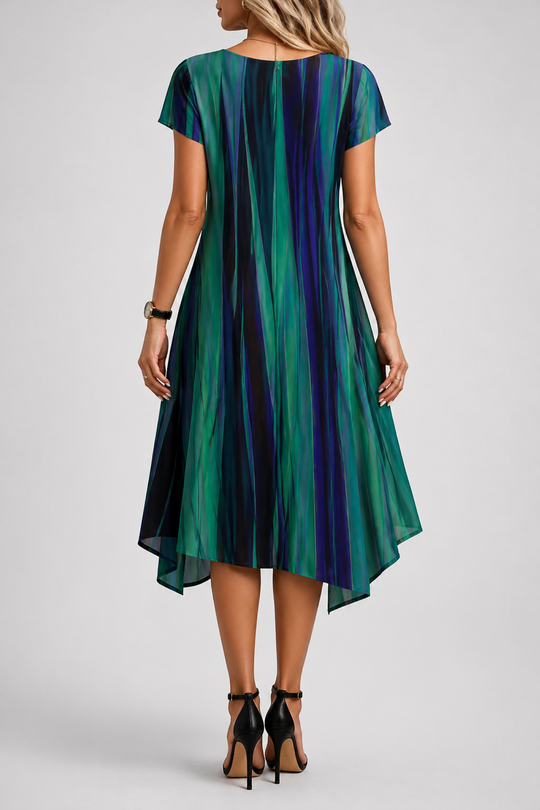 Striped Swing Dress with Short Sleeves