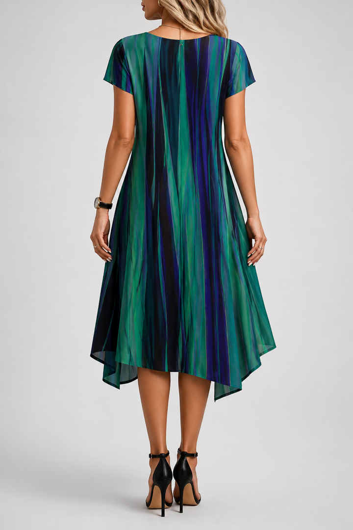 Striped Swing Dress with Short Sleeves