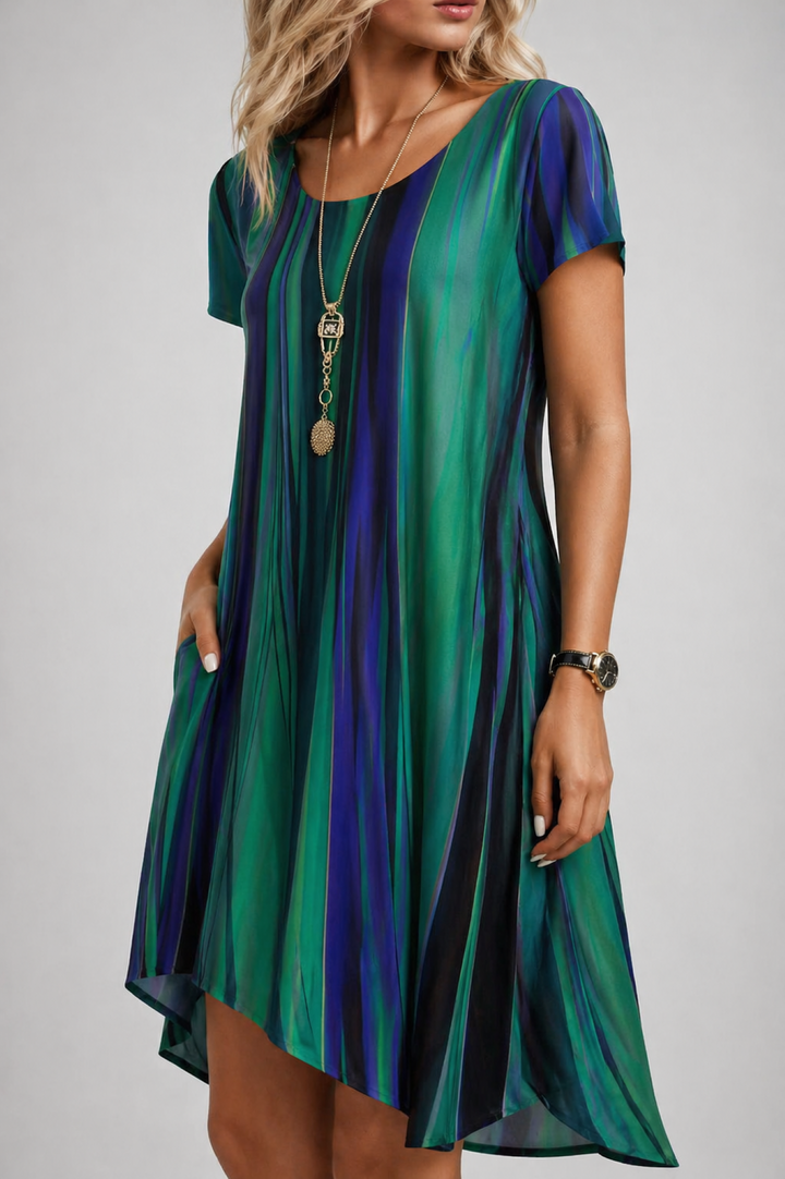 Striped Swing Dress with Short Sleeves