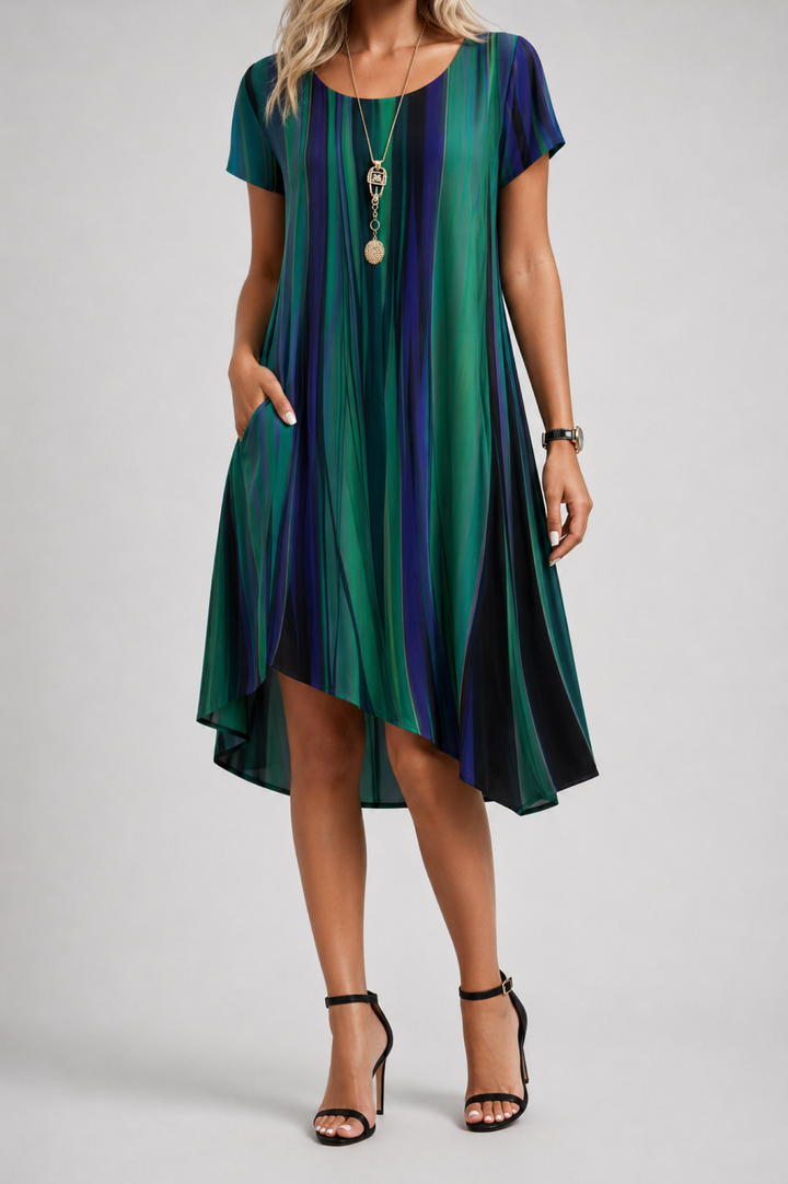 Striped Swing Dress with Short Sleeves