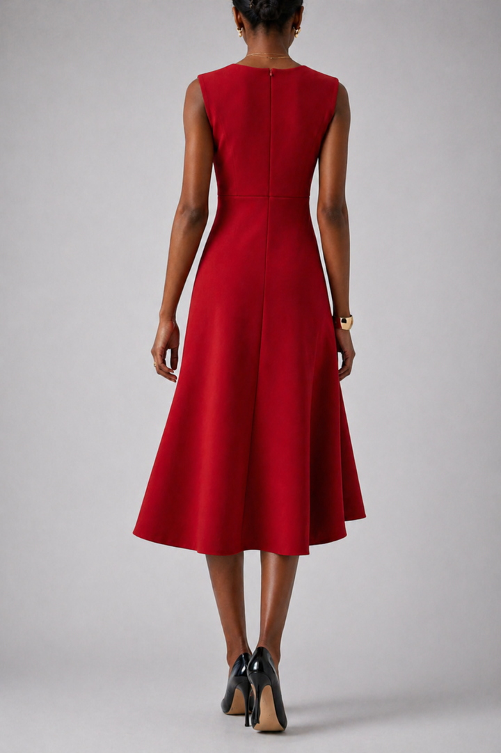 Ruffle Wrap Midi Dress with Sleeveless Design