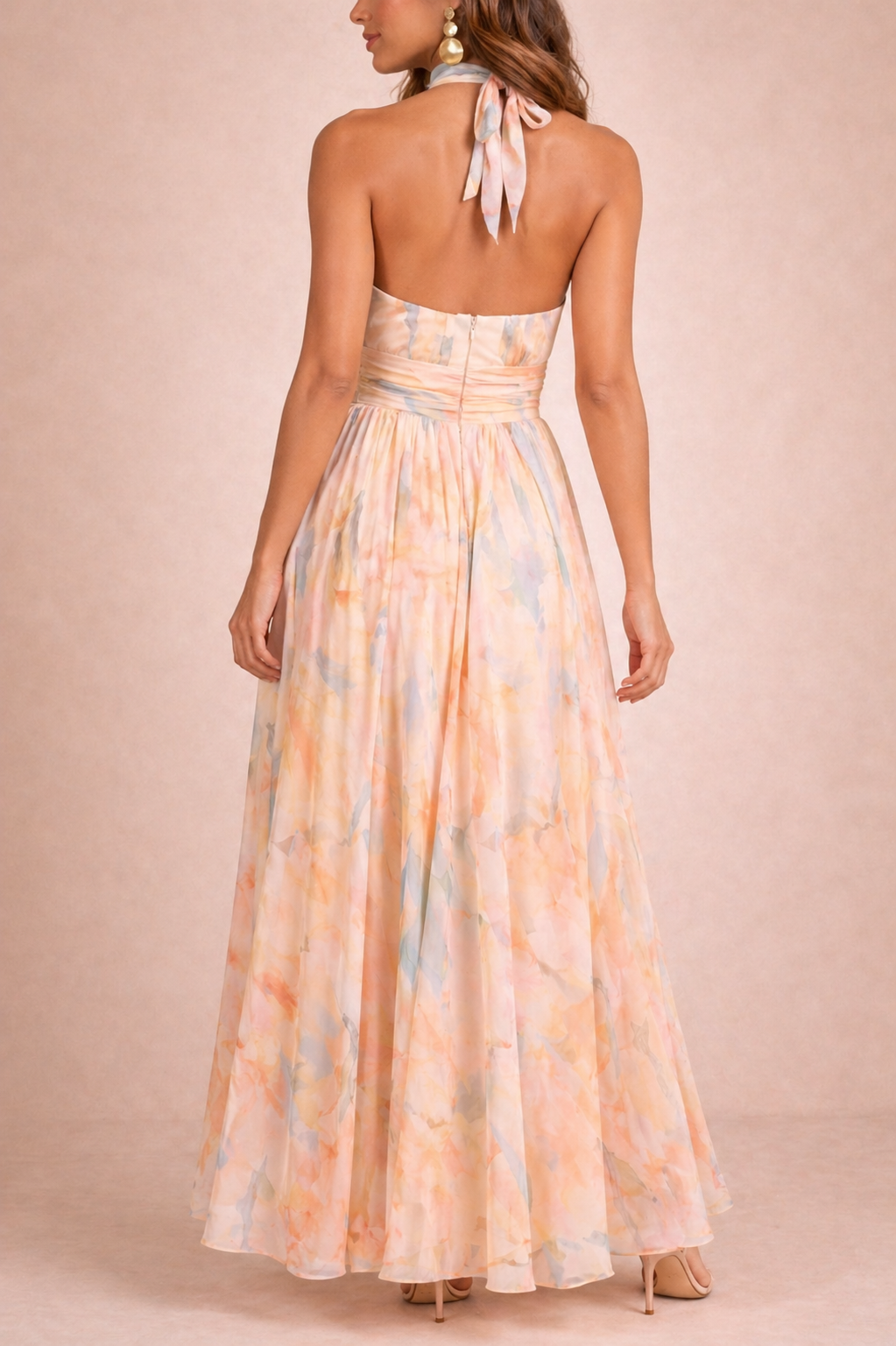 Halter Neck Maxi Dress Peach