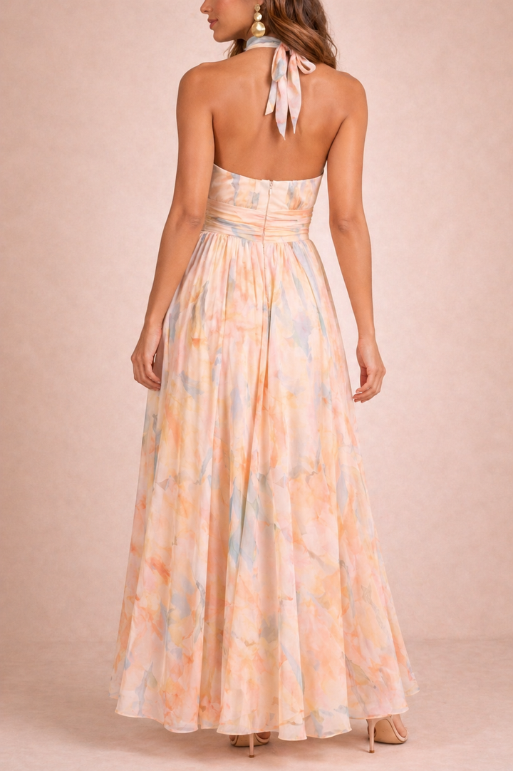 Halter Neck Maxi Dress Peach