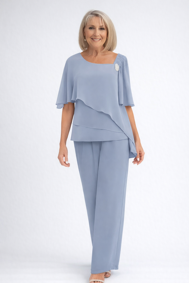 Elegant Layered Top and Wide-Leg Pants Set