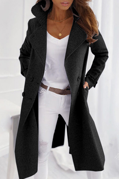 Long Open Front Wool Coat with Wide Collar for Women