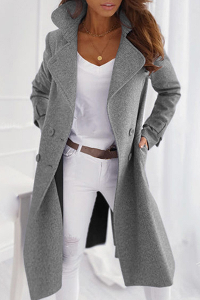 Long Open Front Wool Coat with Wide Collar for Women