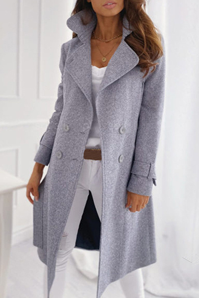 Long Open Front Wool Coat with Wide Collar for Women