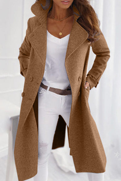 Long Open Front Wool Coat with Wide Collar for Women