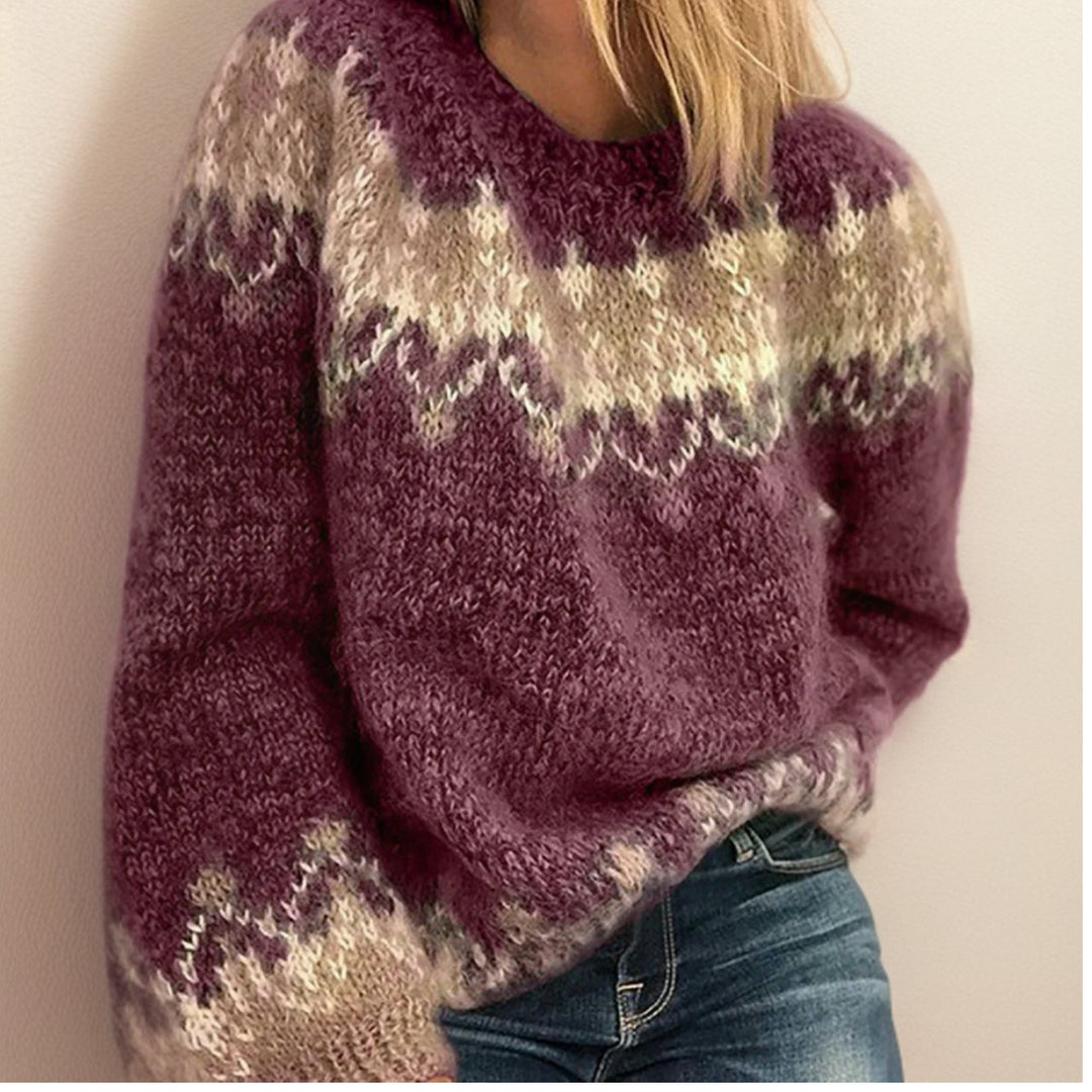 Cosy Fair Isle Knit Sweater with Patterned Yoke for Women