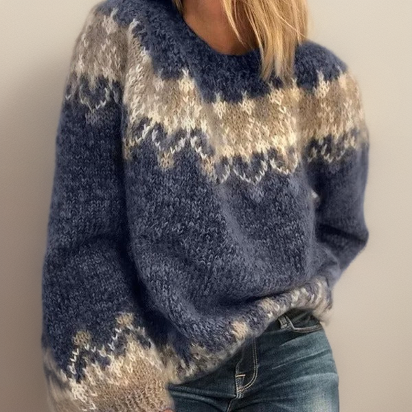 Cosy Fair Isle Knit Sweater with Patterned Yoke for Women