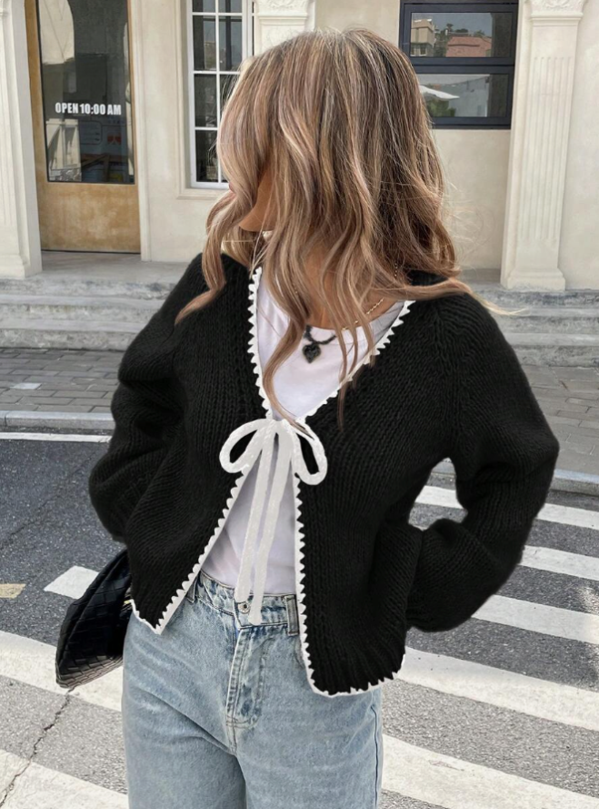 Bow tie cardigan detail - Elma Boutique