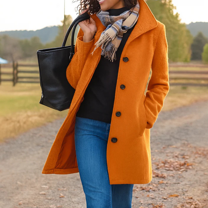 Mid Length Wool Coat with High Collar for Women