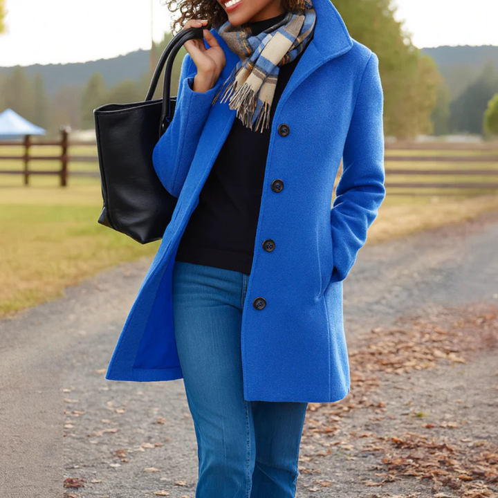 Mid Length Wool Coat with High Collar for Women