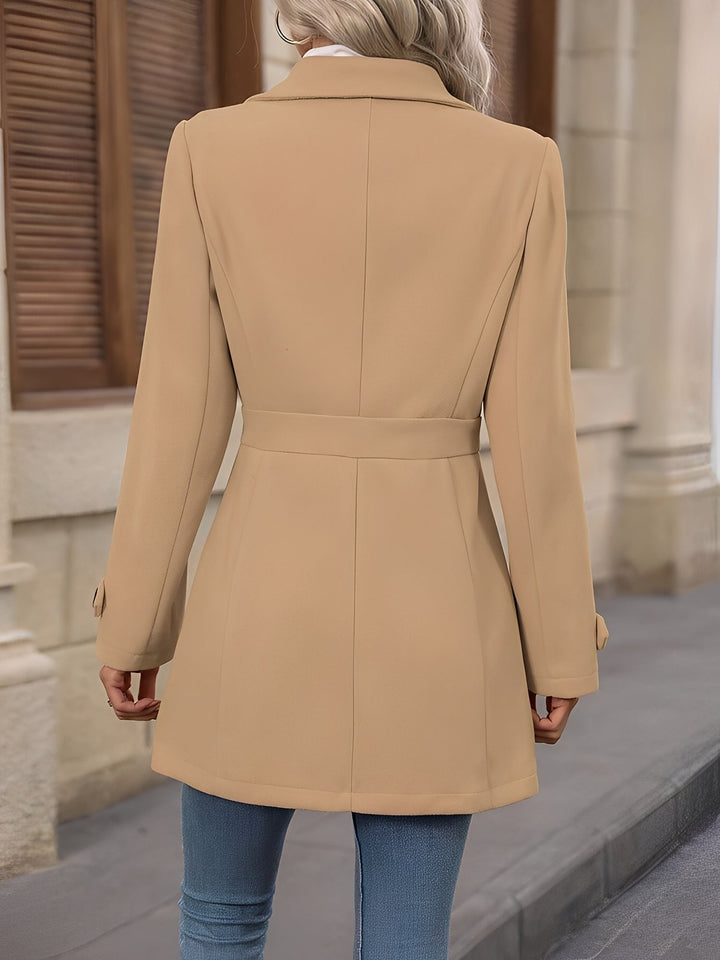 Fitted Double Breasted Trench Coat with Gold Button Detail for Women