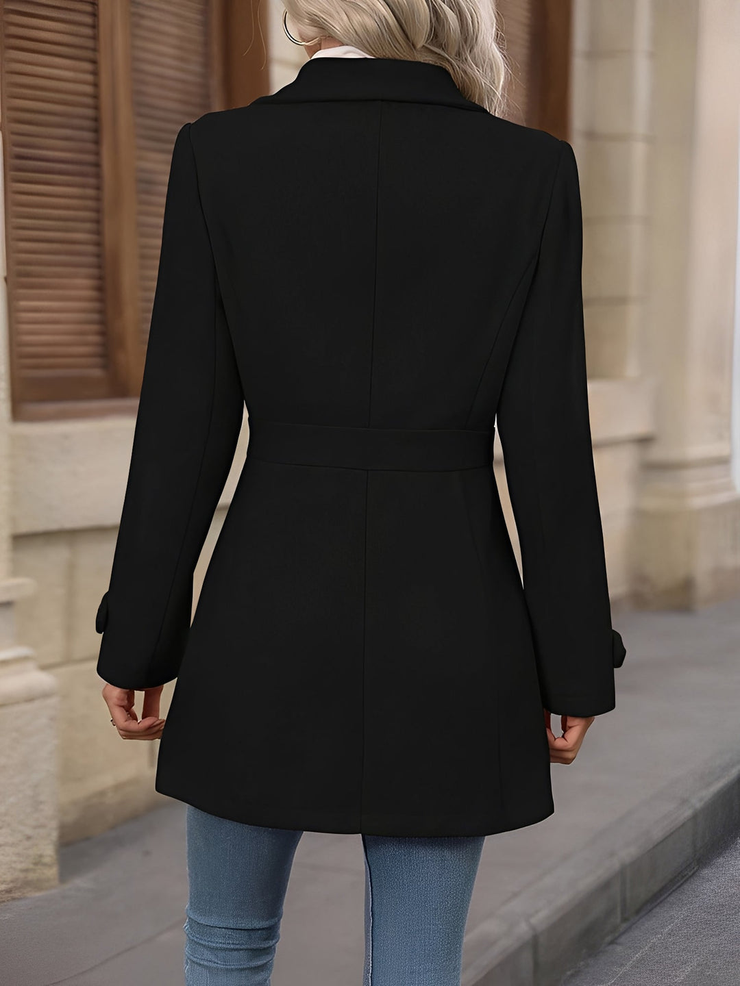Fitted Double Breasted Trench Coat with Gold Button Detail for Women