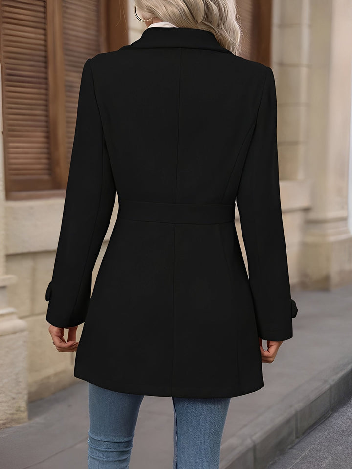 Fitted Double Breasted Trench Coat with Gold Button Detail for Women