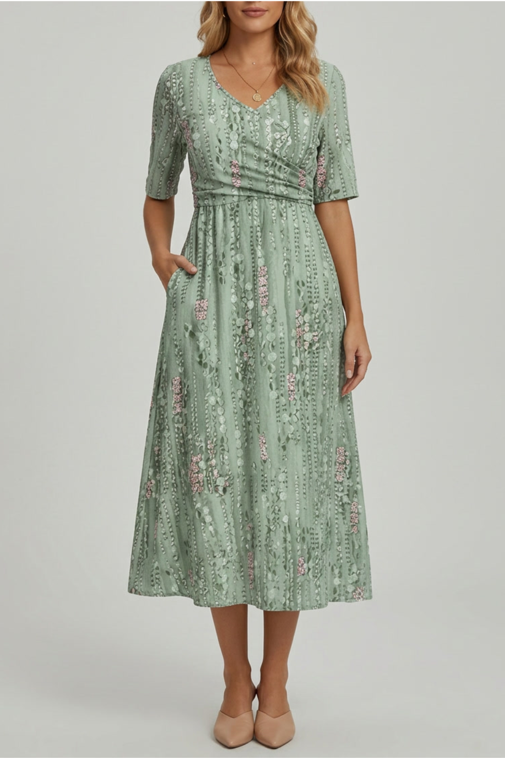 Floral Summer Midi Dress with Lightweight Fabric