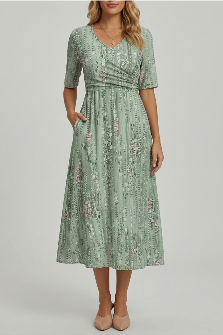 Floral Summer Midi Dress with Lightweight Fabric