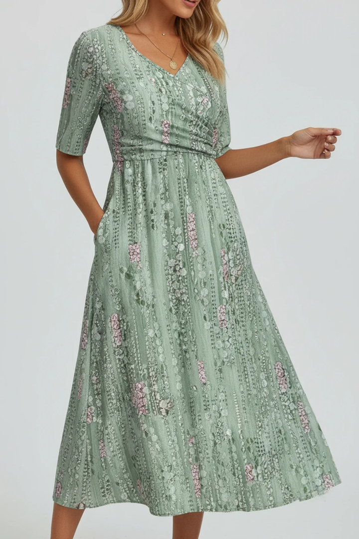 Floral Summer Midi Dress with Lightweight Fabric