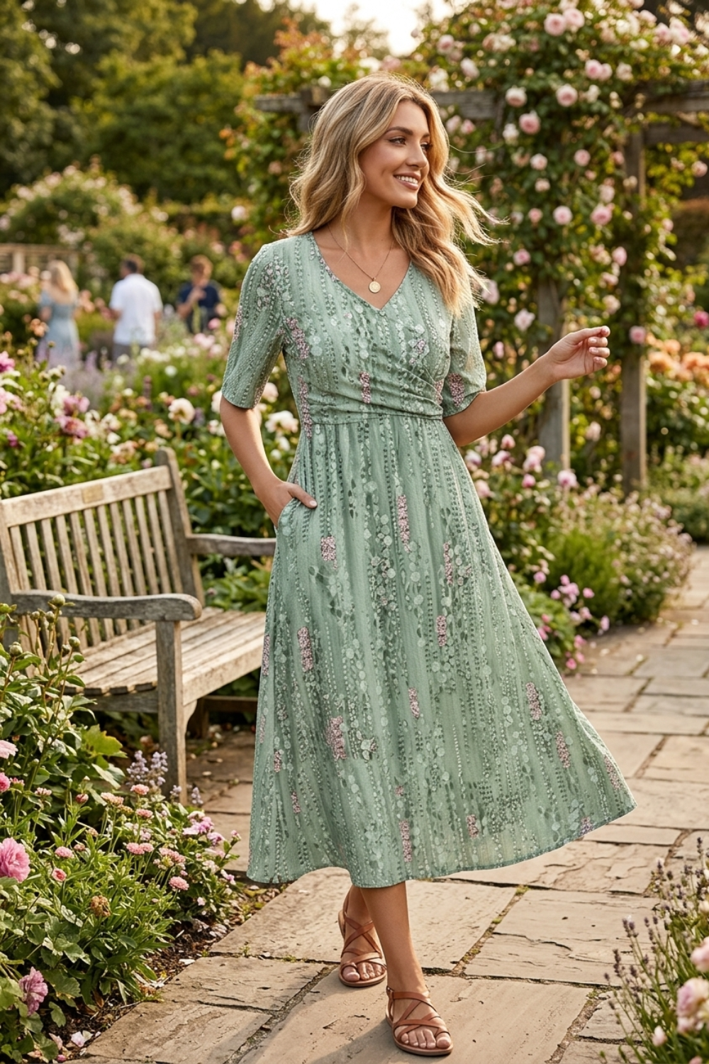 Floral Summer Midi Dress with Lightweight Fabric