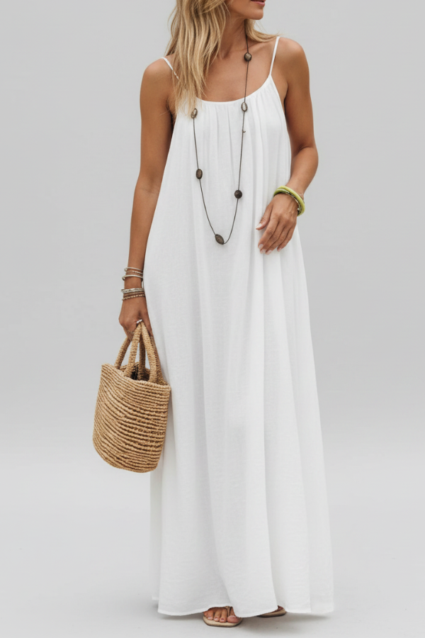 Spaghetti Strap Midi Dress Loose Fit Solid Colour