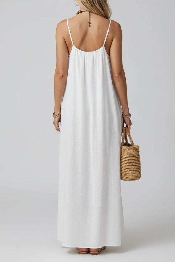 Spaghetti Strap Midi Dress Loose Fit Solid Colour
