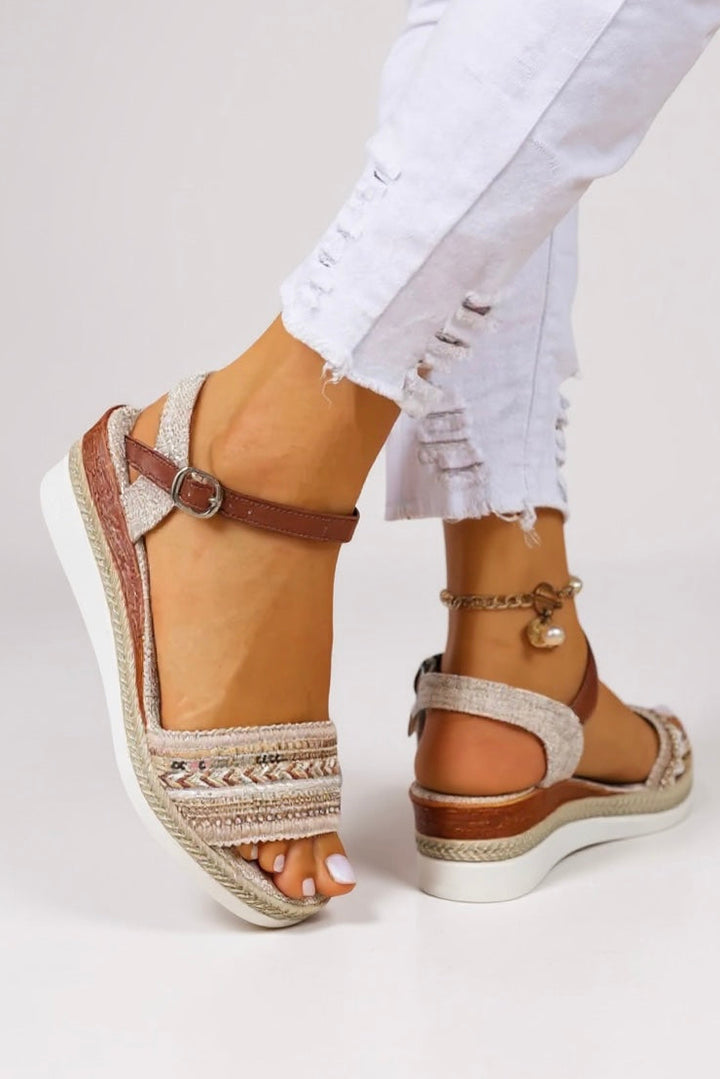 Beaded Wedge Sandals with Ankle Strap