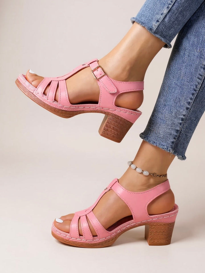 Womens Block Heel Sandals Cushioned Platform Slip On