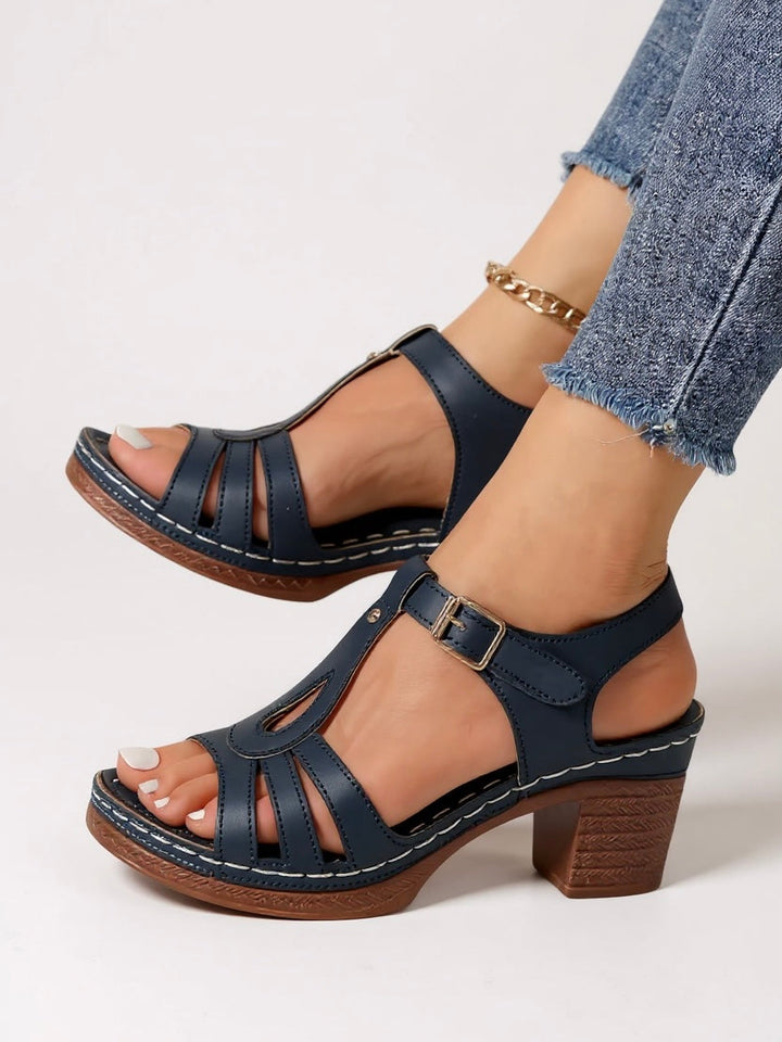 Womens Block Heel Sandals Cushioned Platform Slip On