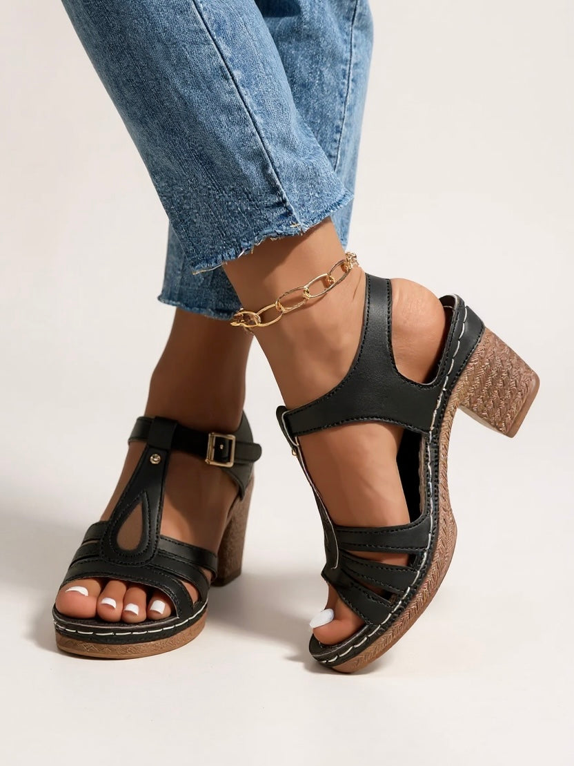 Womens Block Heel Sandals Cushioned Platform Slip On