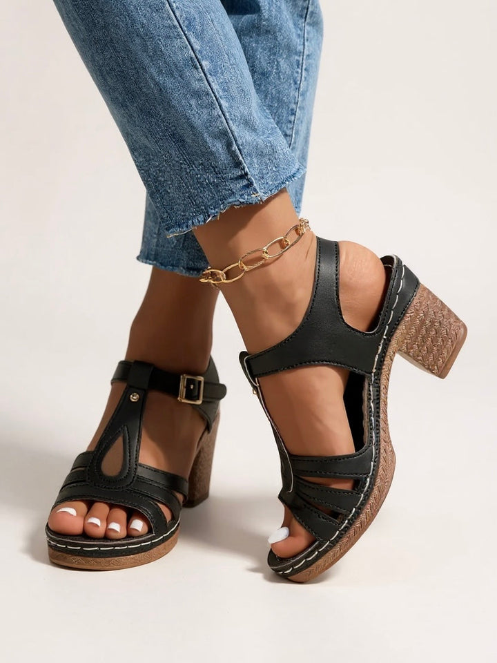 Womens Block Heel Sandals Cushioned Platform Slip On