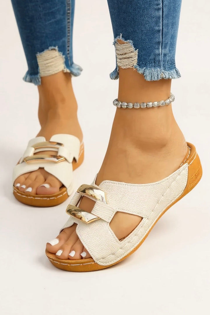 Double Buckle Slide Sandals for Women